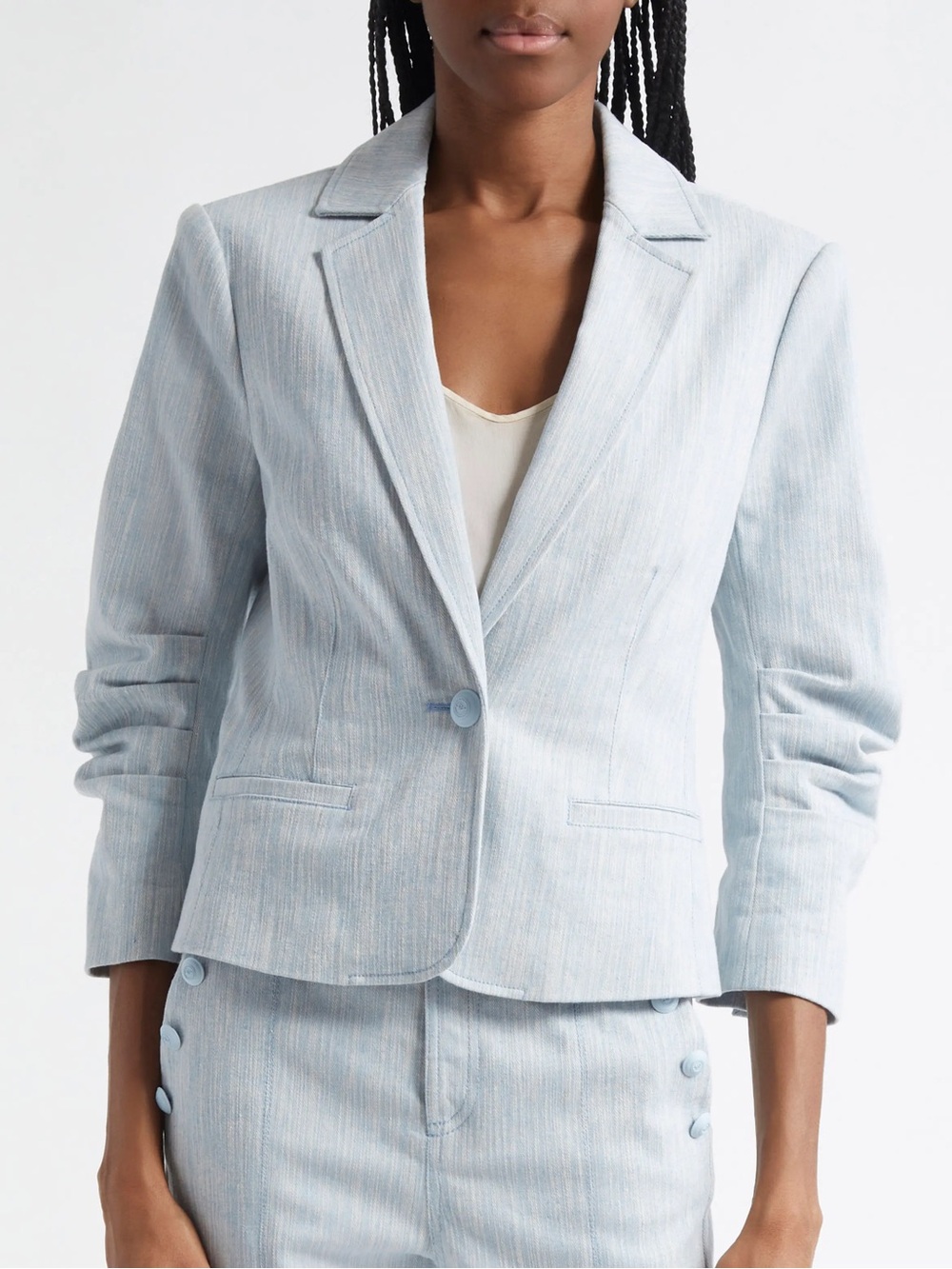 Cinq à Sept Khloe Ruched Sleeve Mélange Blazer